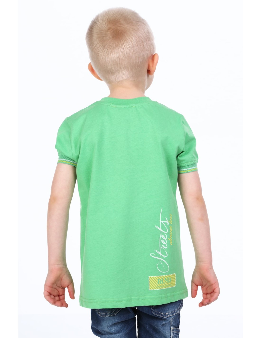 Green boys\' t-shirt with inscriptions NDZ7357 - Online store - Boutique